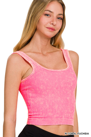 Fierce Luxe Ribbed Washed Padded Cropped Cami