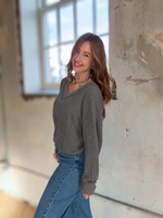 Easy Days Relaxed V-Neck Waffle Knit Top