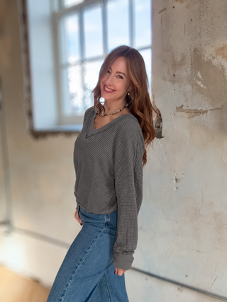 Easy Days Relaxed V-Neck Waffle Knit Top