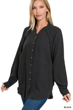 Dray Gauze Button Down Raw Edge Shirt