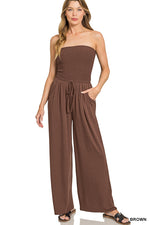 Juliette Smocked Jumpsuit (Dark Brown)