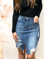 Risen West Distressed High-Rise Jean Skirt
