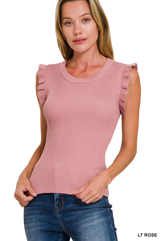 Dahlia Viscose Ruffle Trim Knit Top