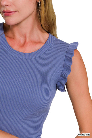 Dahlia Viscose Ruffle Trim Knit Top