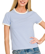 Striped Contrast Trim Ribbed Tee