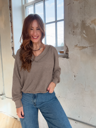 Easy Days Relaxed V-Neck Waffle Knit Top