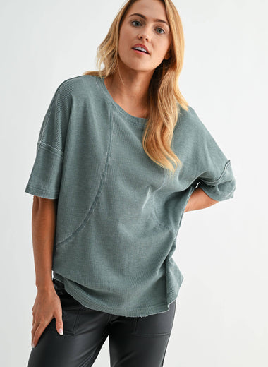 Cotton Blend Mineral Wash Waffle Short Sleeve Tee