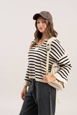 Tribal Split Neck Striped Sweater