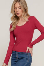 Bo Lace Trim Rib Knit Top
