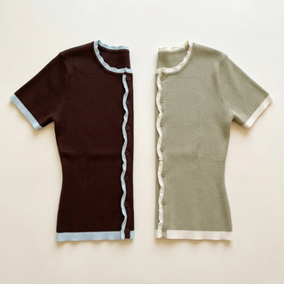 Cardigan flat lay in brown and light olive