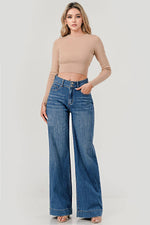 Lifestyle High Rise Double Button Wide Jeans