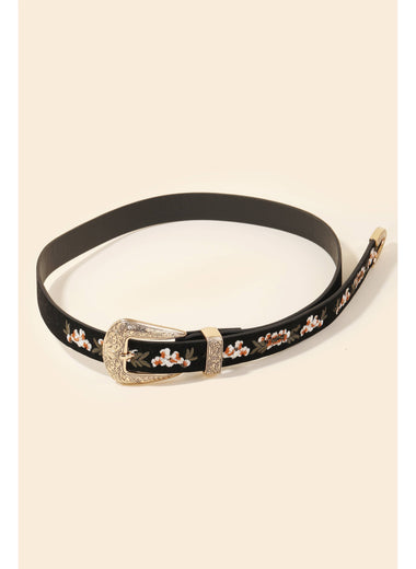 Flower Embroidered Etch Buckle Belt