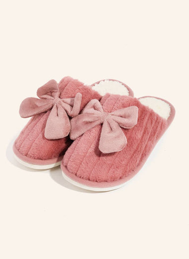 Faux Fur Bow Décor Slippers