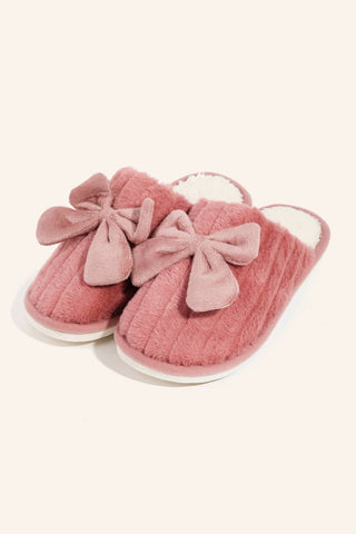 Faux Fur Bow Décor Slippers
