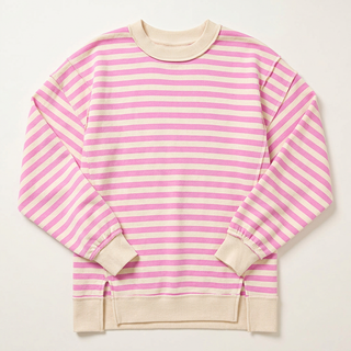 Pink striped sweater flat lay