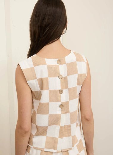 Poppy Checkered Button Back Blouse